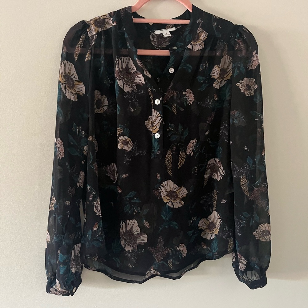 Frank & Oak Black Floral Print Blouse